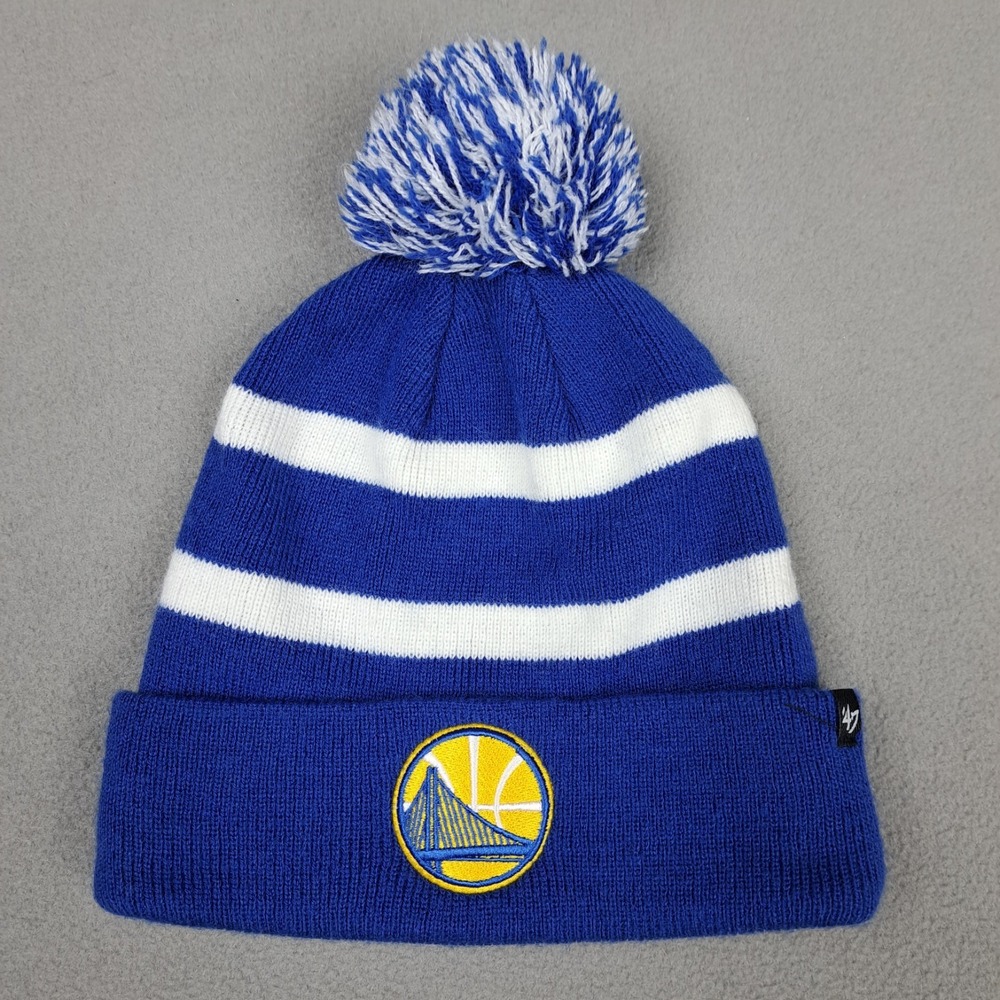 Golden State Warriors Beanie Adult OSFM Blue Pom Top‎ Winter Hat NBA 47 Brand